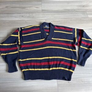 Vintage 90's Ralph Lauren V-Neck Chunky Knit Striped‎ Sweater Men's M Hong Kong
